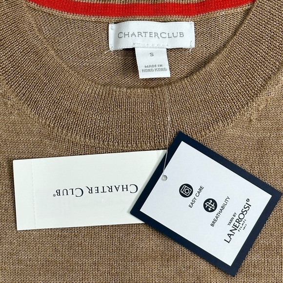 Womens Charter Club Small 4 - 6 Sweater Crewneck Tan Long Sleeve Merino Wool NWT - Picture 6 of 8